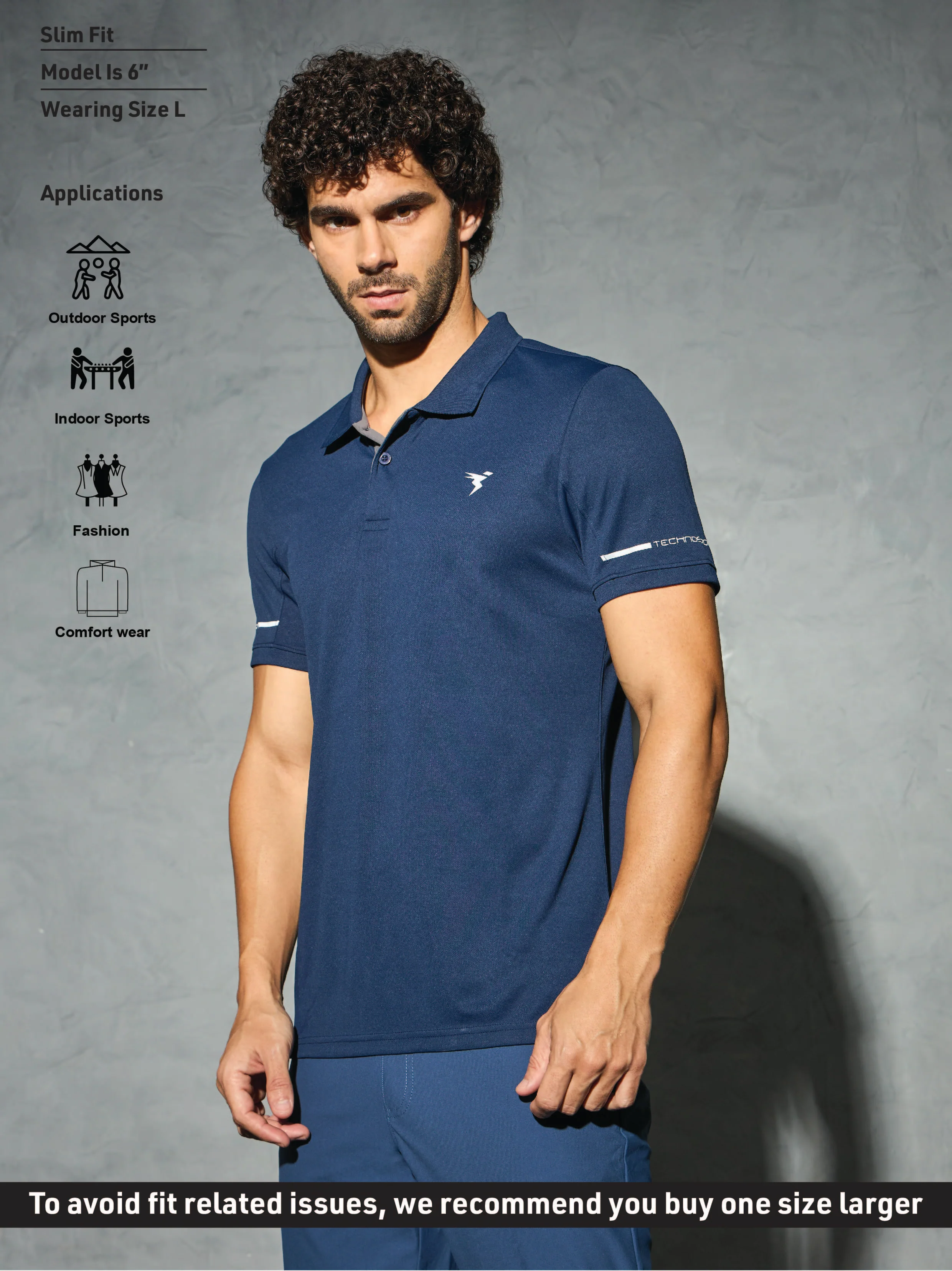 Men Solid Slim Fit Polo T-shirt with TECHNO COOL+ - Image 4