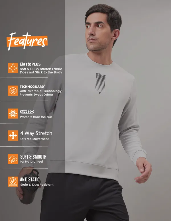 Men Printed Slim Fit Crew Neck Sweatshirt with ELASTO PLUS - Image 5