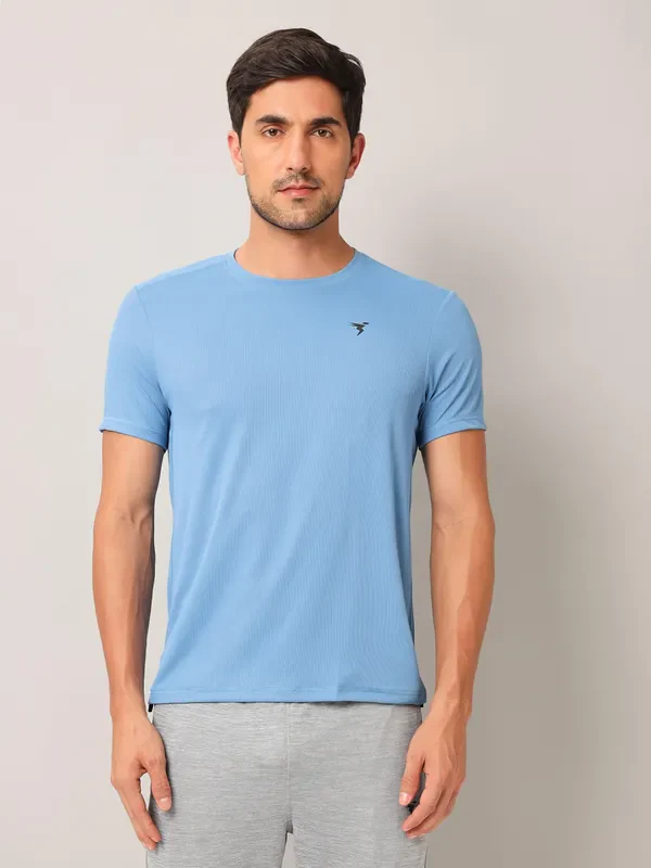 Men Solid Slim Fit Crew Neck T-shirt with TECHNO COOL+ - Image 2
