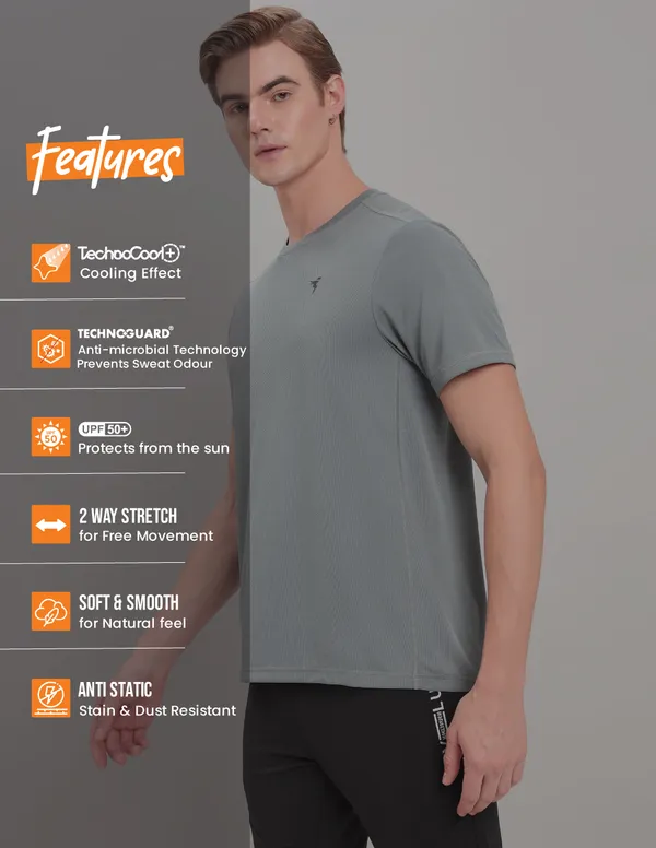 Men Solid Slim Fit Crew Neck T-shirt with TECHNO COOL+ - Image 5