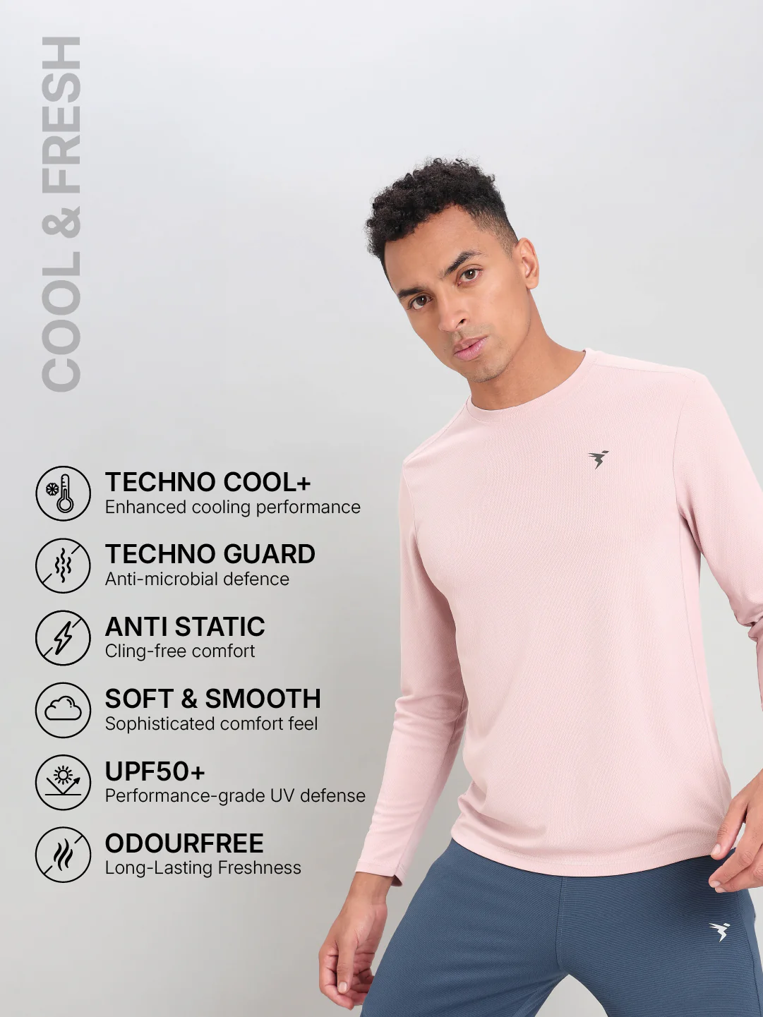 Men Solid Slim Fit Crew Neck T-shirt with TECHNO COOL+ - Image 4