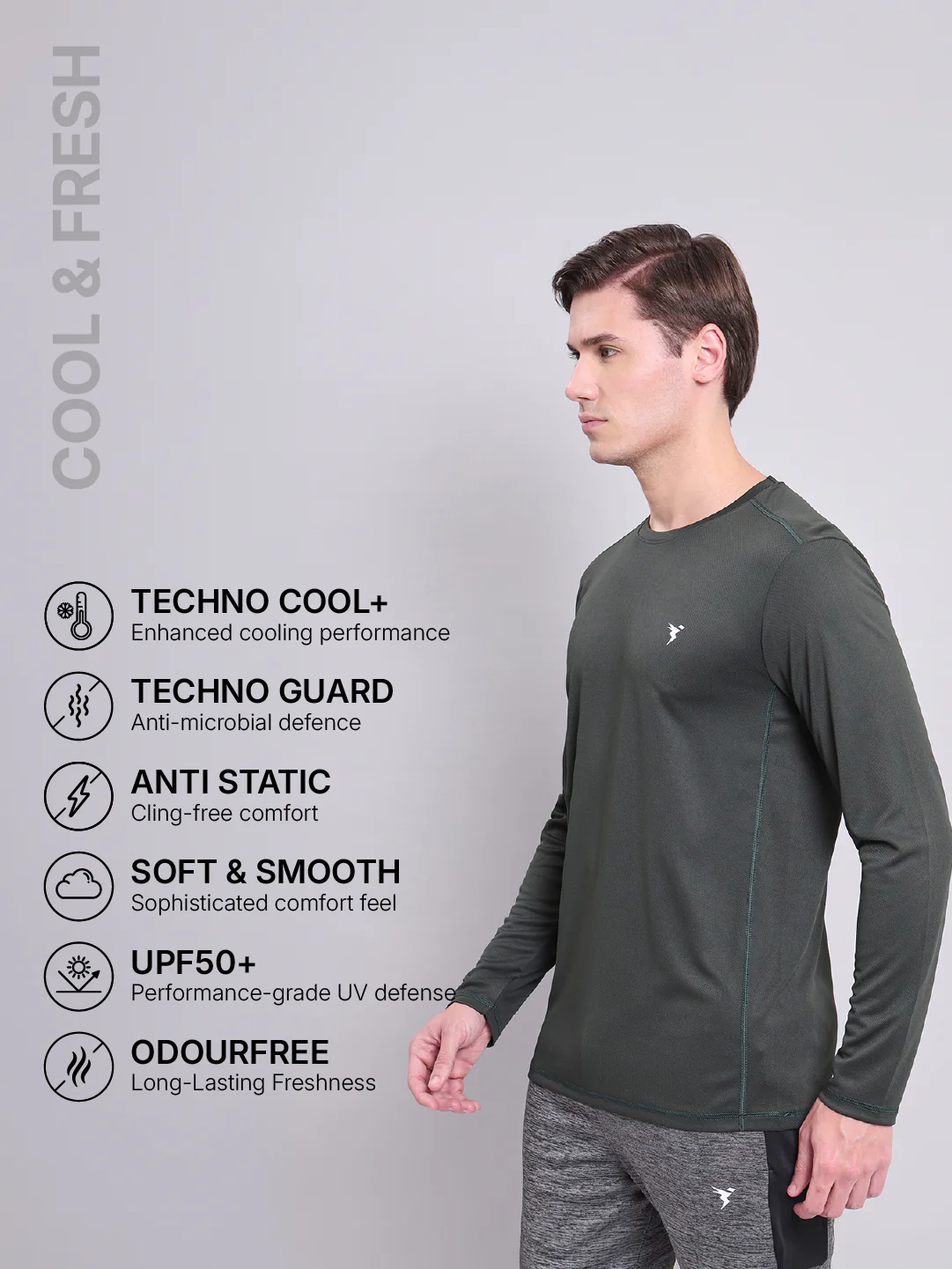 Men Solid Slim Fit Crew Neck T-shirt with TECHNO COOL+ - Image 4