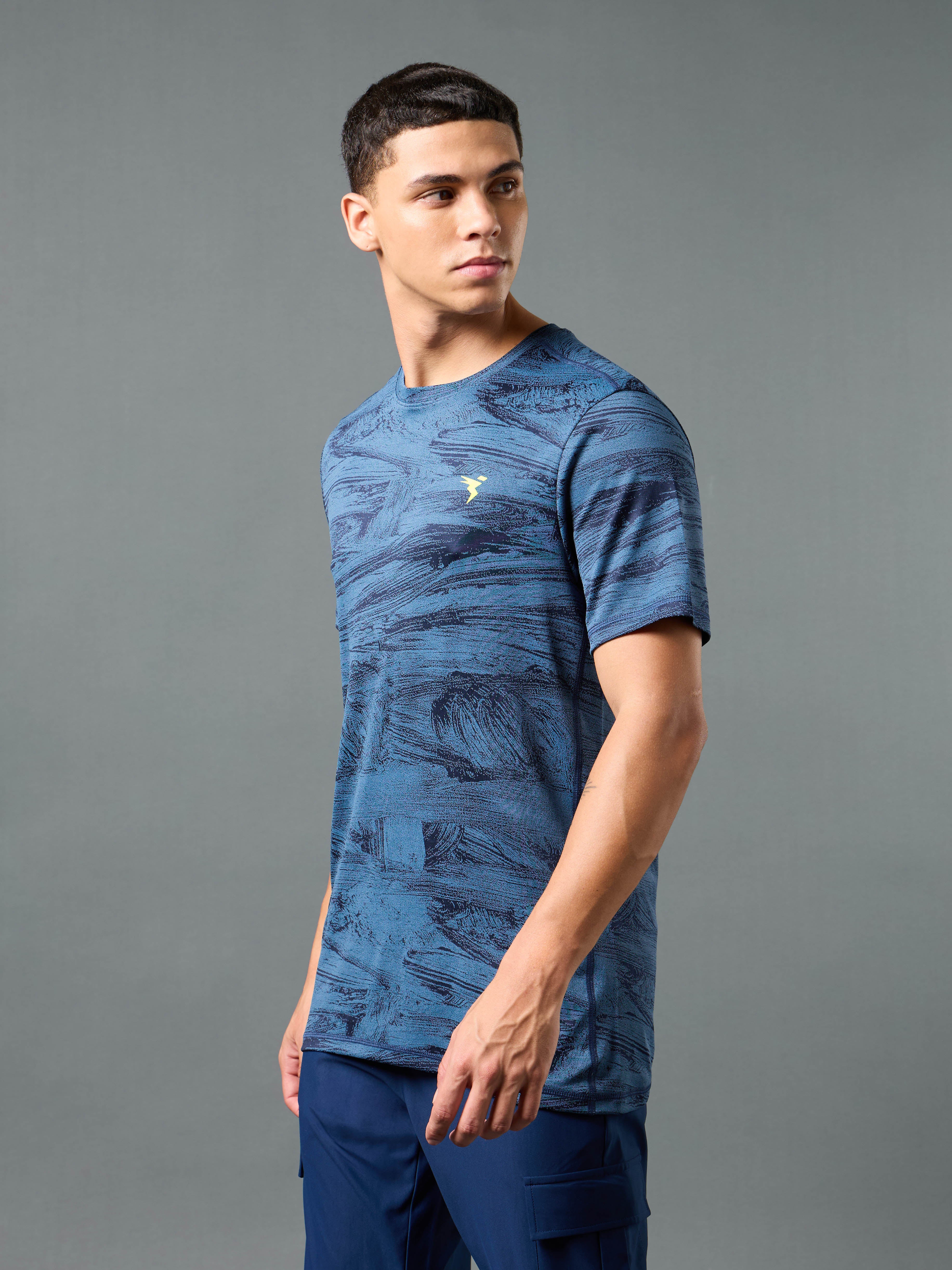 Men Jacquard Slim Fit Crew Neck T-shirt with DOUBLE COOL - Image 3