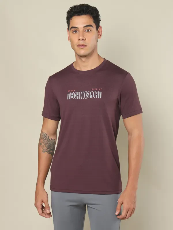 Men Printed Regular Fit Crew Neck T-shirt with TECHNO COOL+