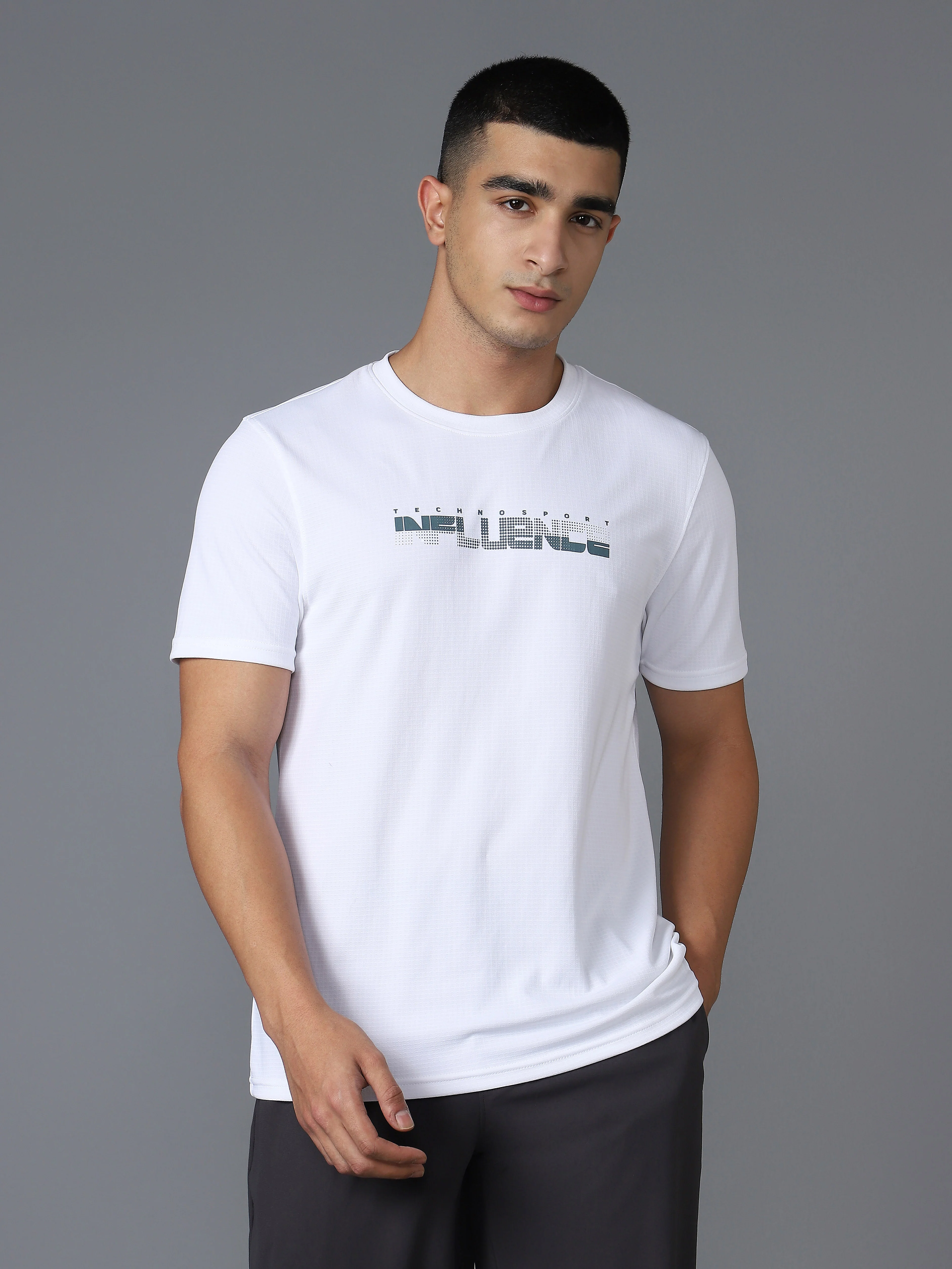 Men Printed Regular Fit Crew Neck T-shirt with TECHNO COOL+
