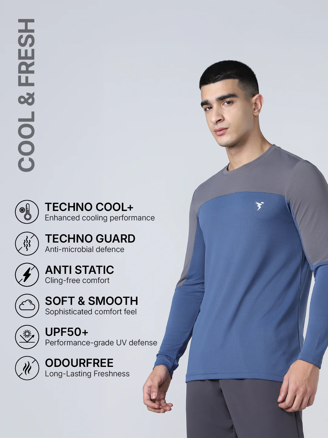 Men Colorblock Slim Fit Crew Neck T-shirt with TECHNO COOL+ - Image 2