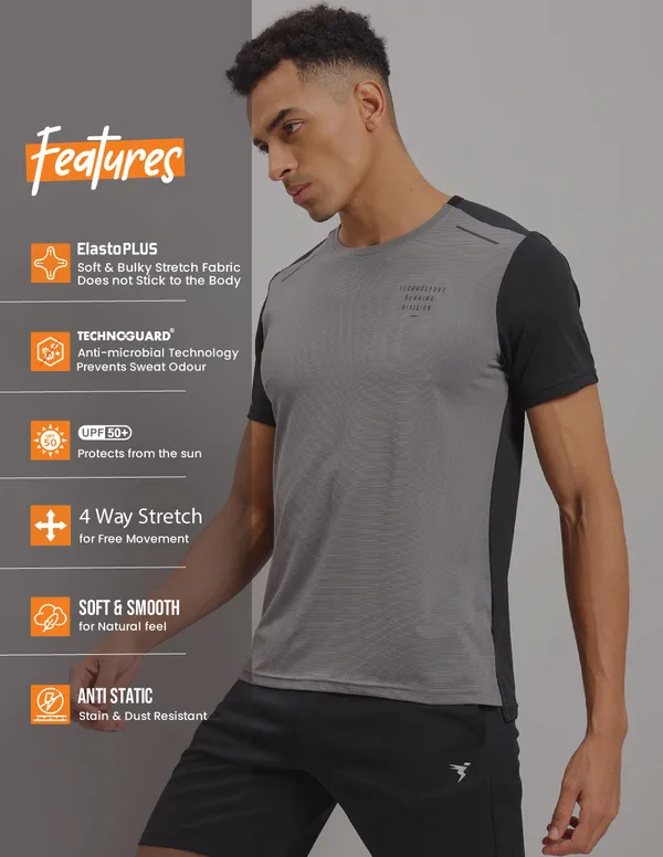 Men Solid Slim Fit Crew Neck T-shirt with ELASTO PLUS - Image 6