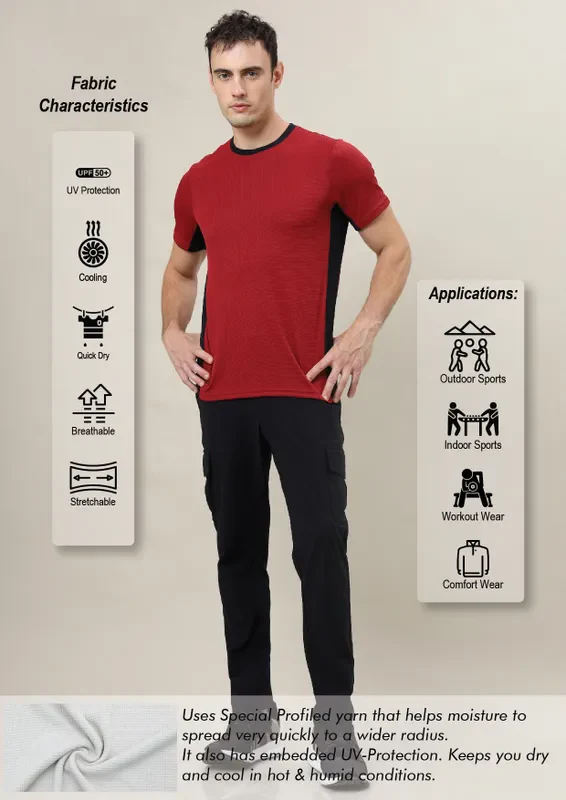 Men Colorblock Slim Fit Crew Neck T-shirt with TECHNO COOL+ - Image 3