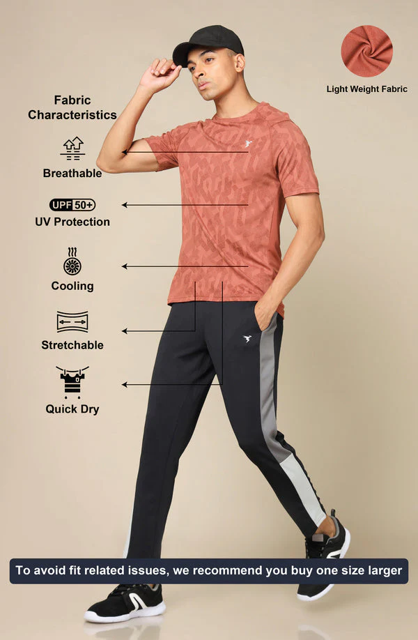 Men Self Design Slim Fit Crew Neck T-shirt with DOUBLE COOL - Image 4