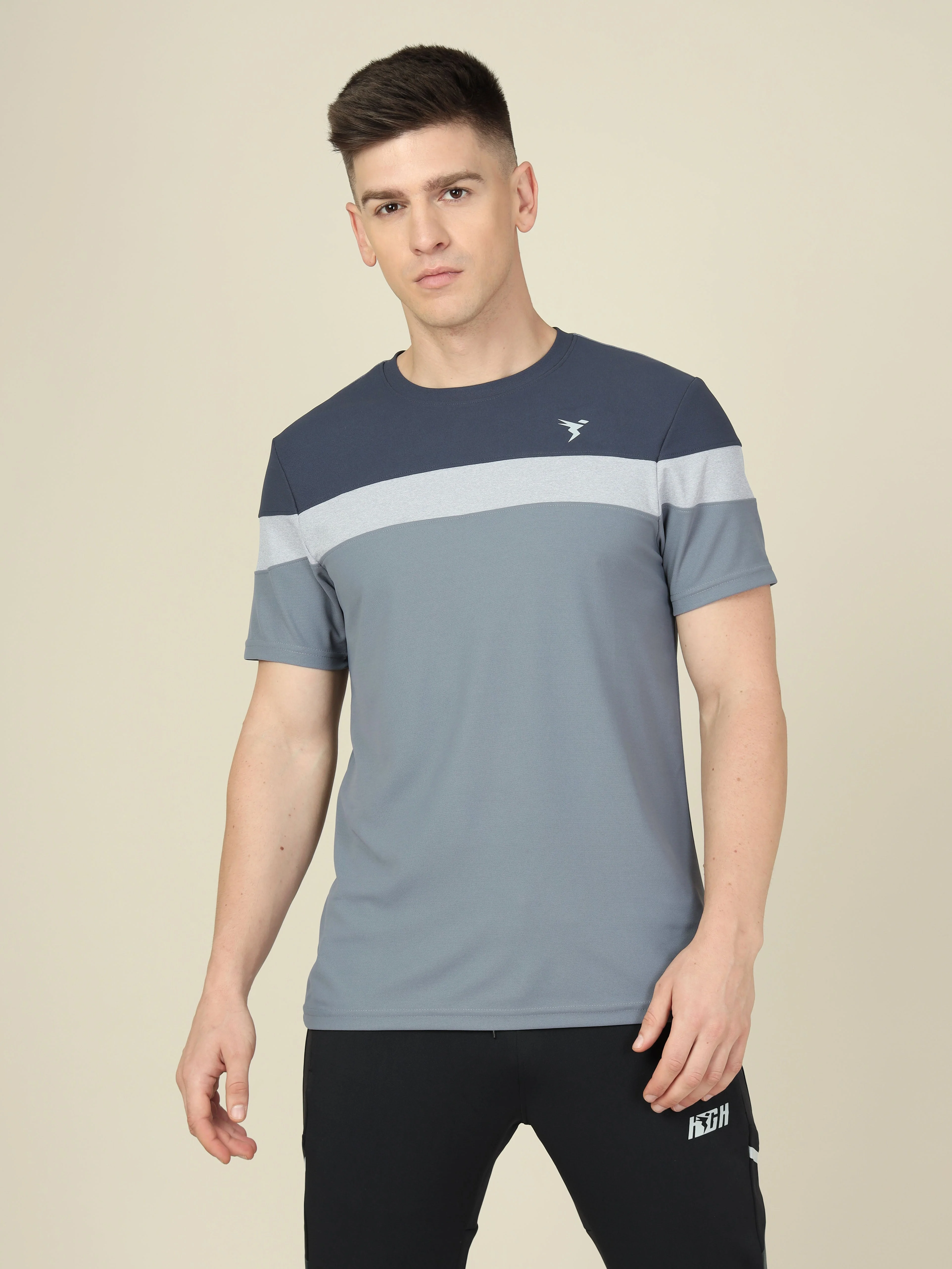 Men Colorblock Slim Fit Crew Neck T-shirt with MATPIQ - Image 2