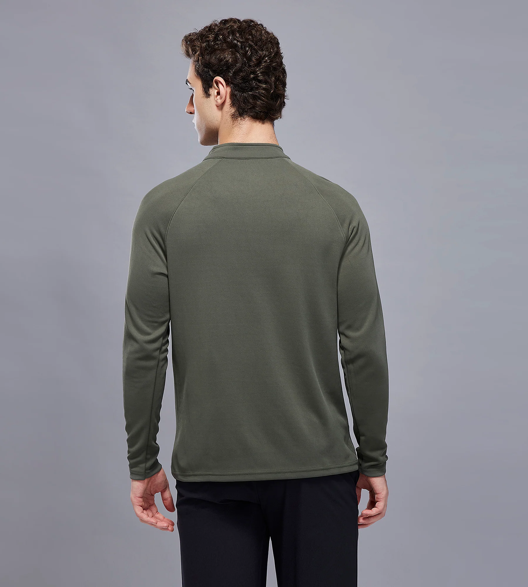 Men Solid Slim Fit Mock Neck Sports Sweatshirt with ELASTO PLUS - Image 3