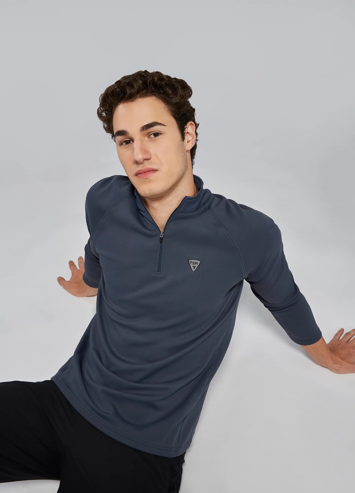 Men Solid Slim Fit Mock Neck Sports Sweatshirt with ELASTO PLUS - Image 2