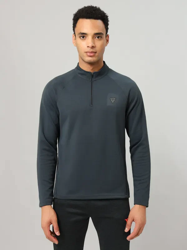Men Solid Slim Fit Mock Neck Sports Sweatshirt with ELASTO PLUS
