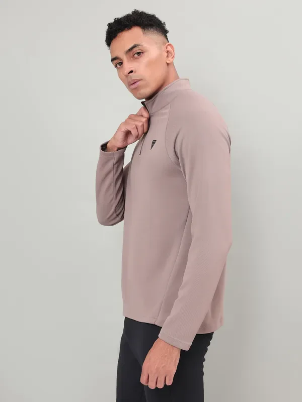 Men Solid Slim Fit Mock Neck Sports Sweatshirt with ELASTO PLUS - Image 4