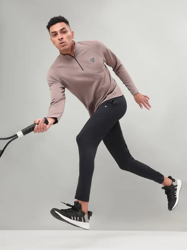 Men Solid Slim Fit Mock Neck Sports Sweatshirt with ELASTO PLUS - Image 5
