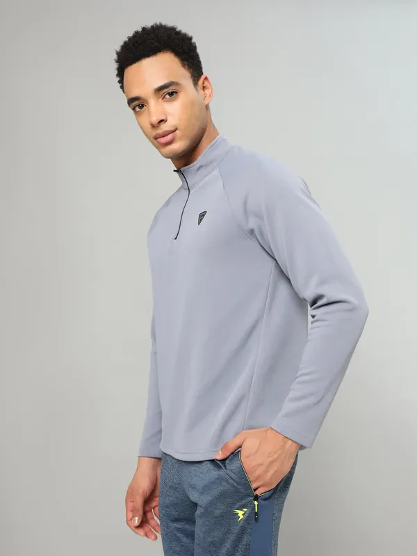 Men Solid Slim Fit Mock Neck Sports Sweatshirt with ELASTO PLUS - Image 4