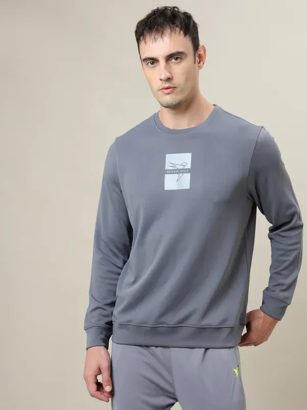 Men Printed Slim Fit Crew Neck Sweatshirt with ELASTO PLUS - Image 2