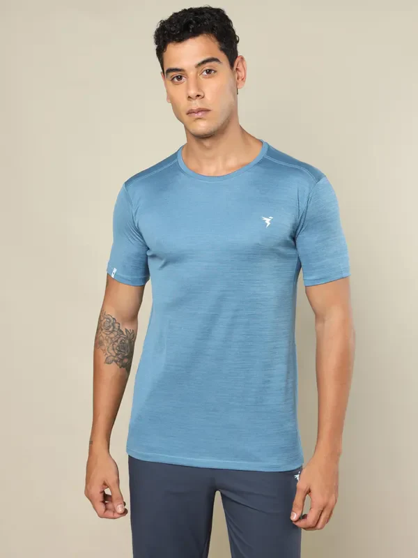 Men Solid Slim Fit Crew Neck T-shirt with DOUBLE COOL - Image 3