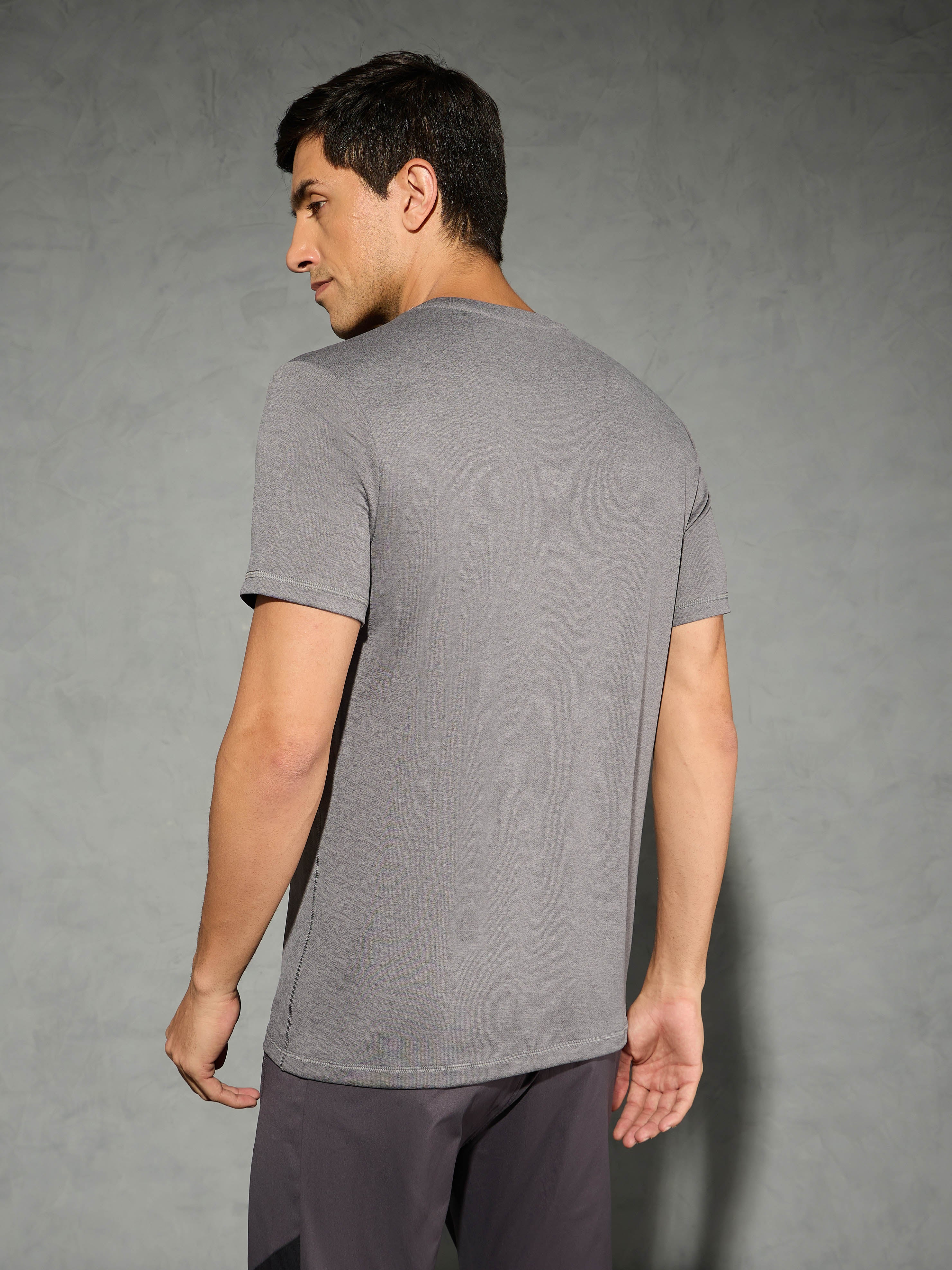 Men Solid Slim Fit Crew Neck T-shirt with DOUBLE COOL - Image 3