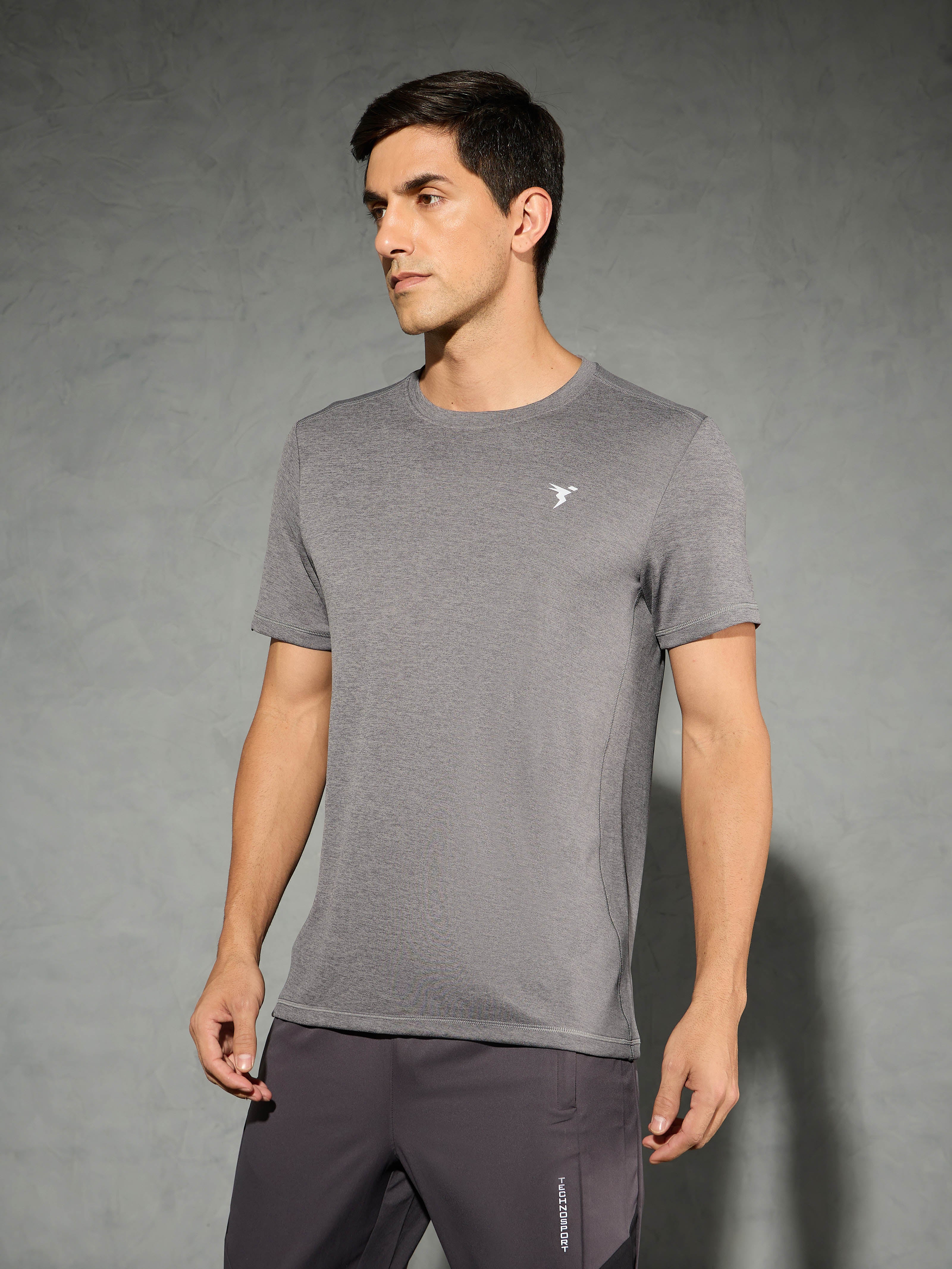 Men Solid Slim Fit Crew Neck T-shirt with DOUBLE COOL - Image 4