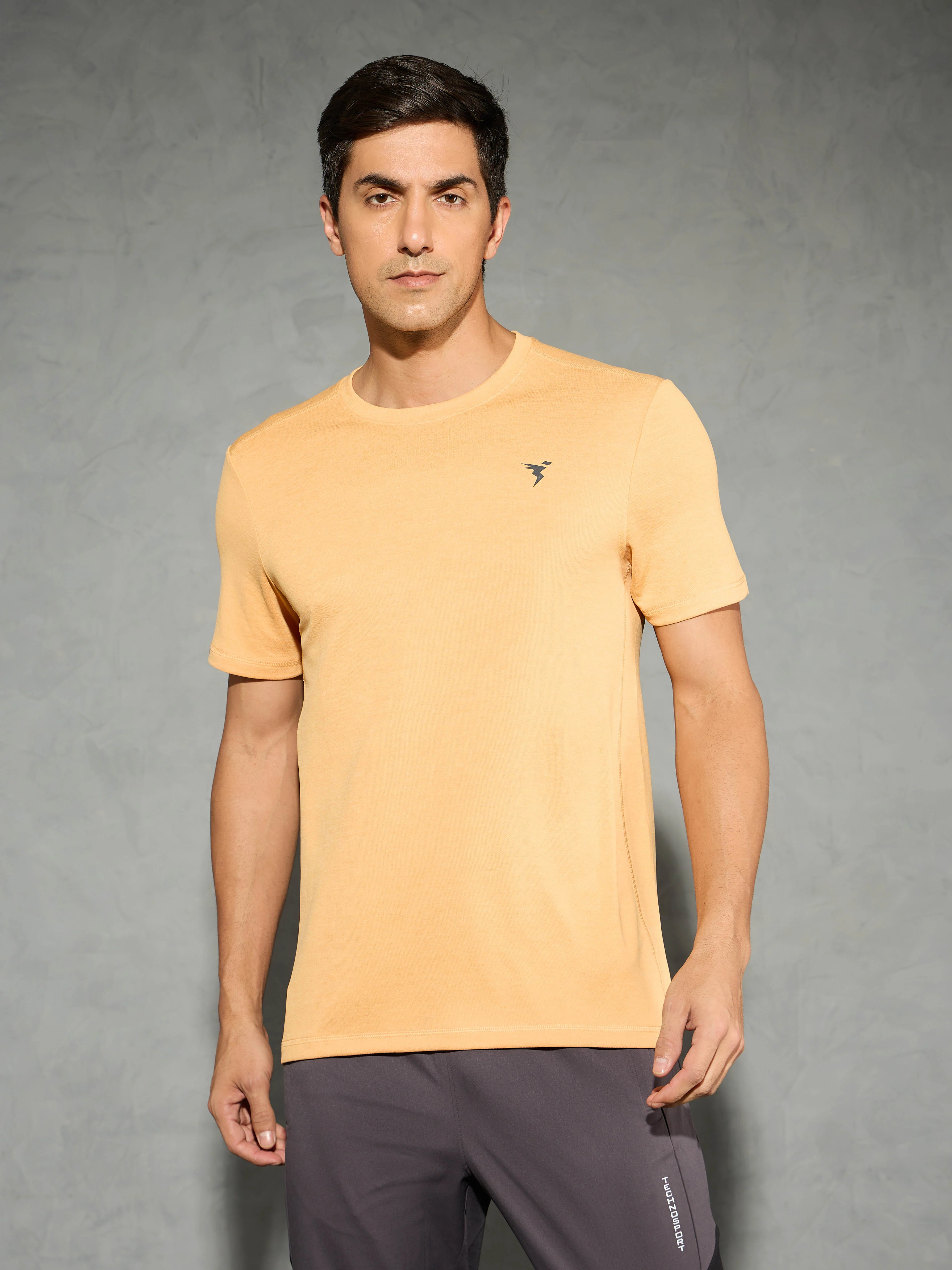 Men Solid Slim Fit Crew Neck T-shirt with DOUBLE COOL - Image 2