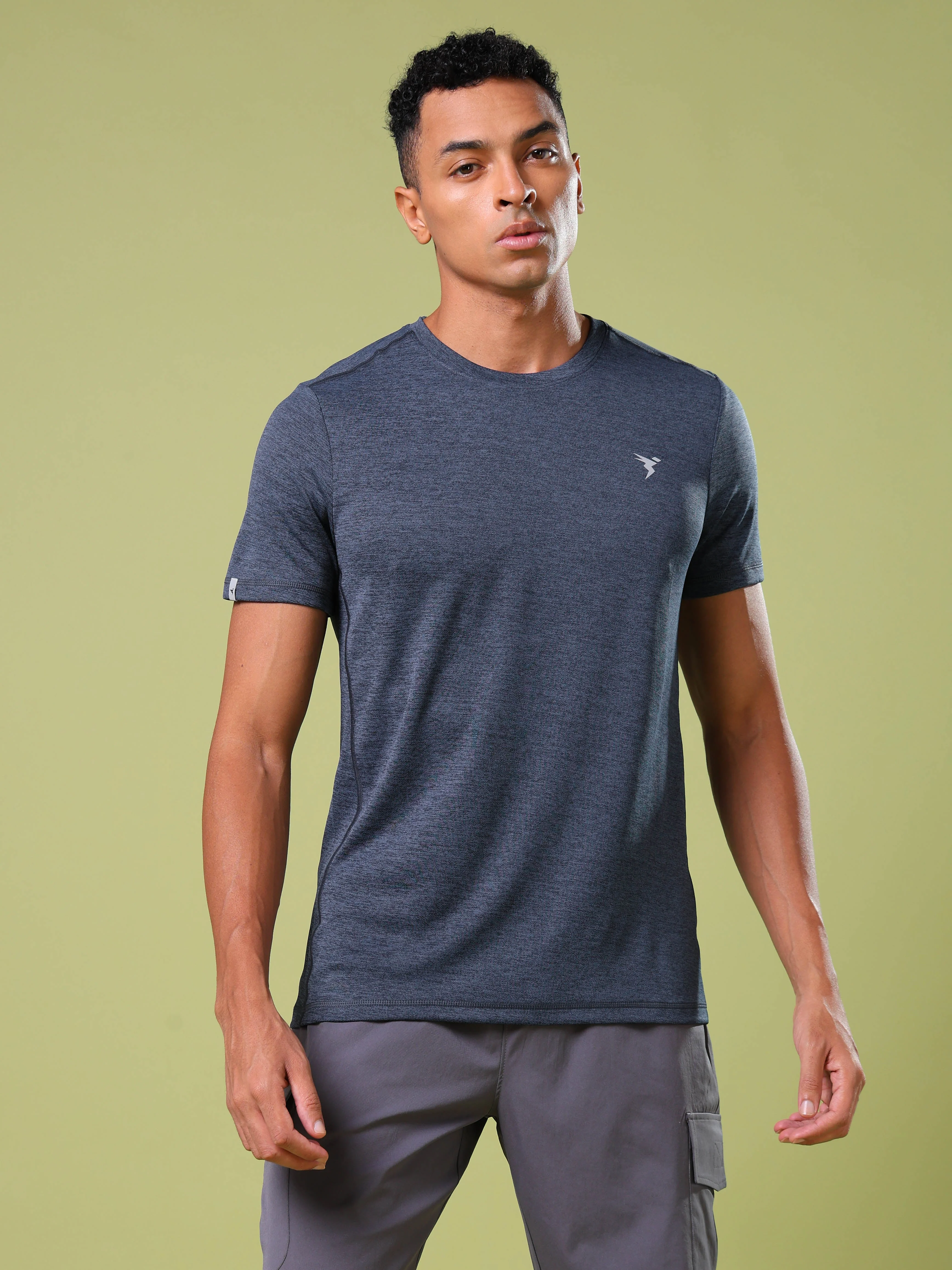Men Solid Slim Fit Crew Neck T-shirt with DOUBLE COOL - Image 2
