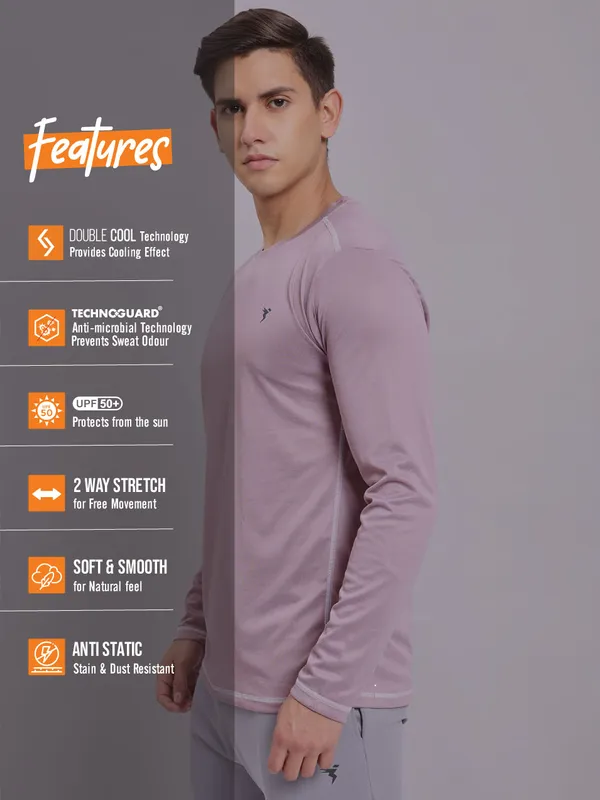 Men Melange Slim Fit Crew Neck T-shirt with DOUBLE COOL - Image 3