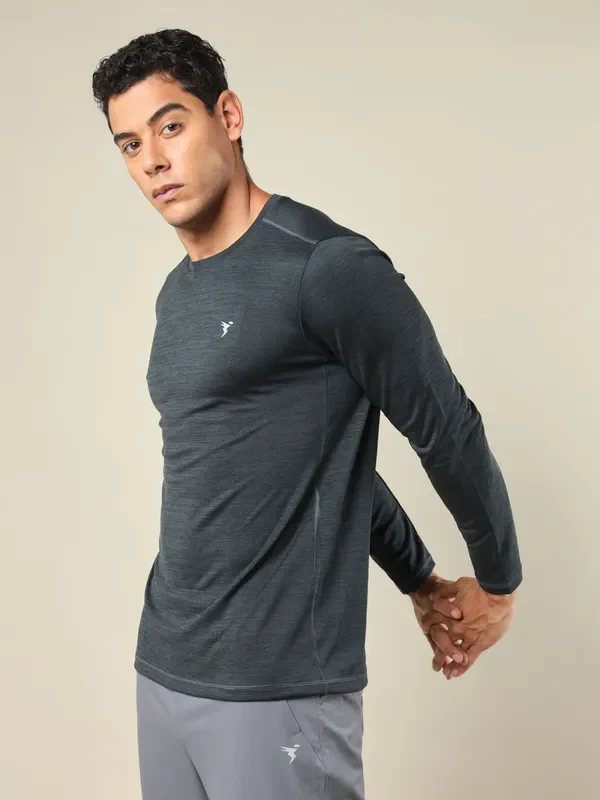 Men Melange Slim Fit Crew Neck T-shirt with DOUBLE COOL - Image 3