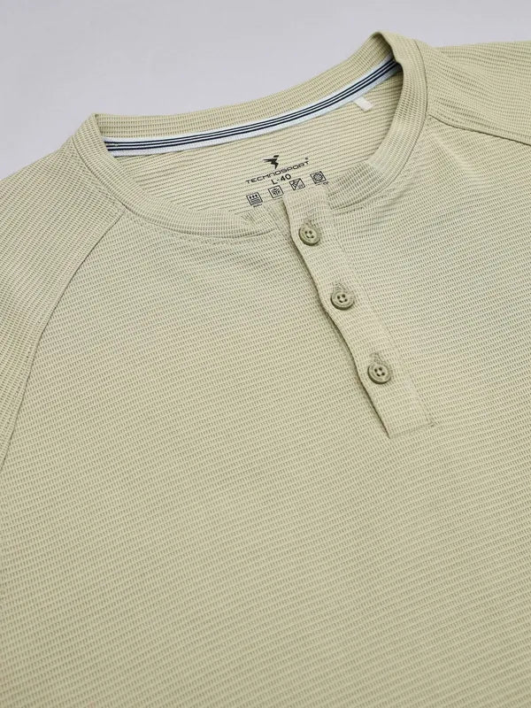 Men Self Design Slim Fit Henley Neck T-shirt with MATPIQ - Image 7