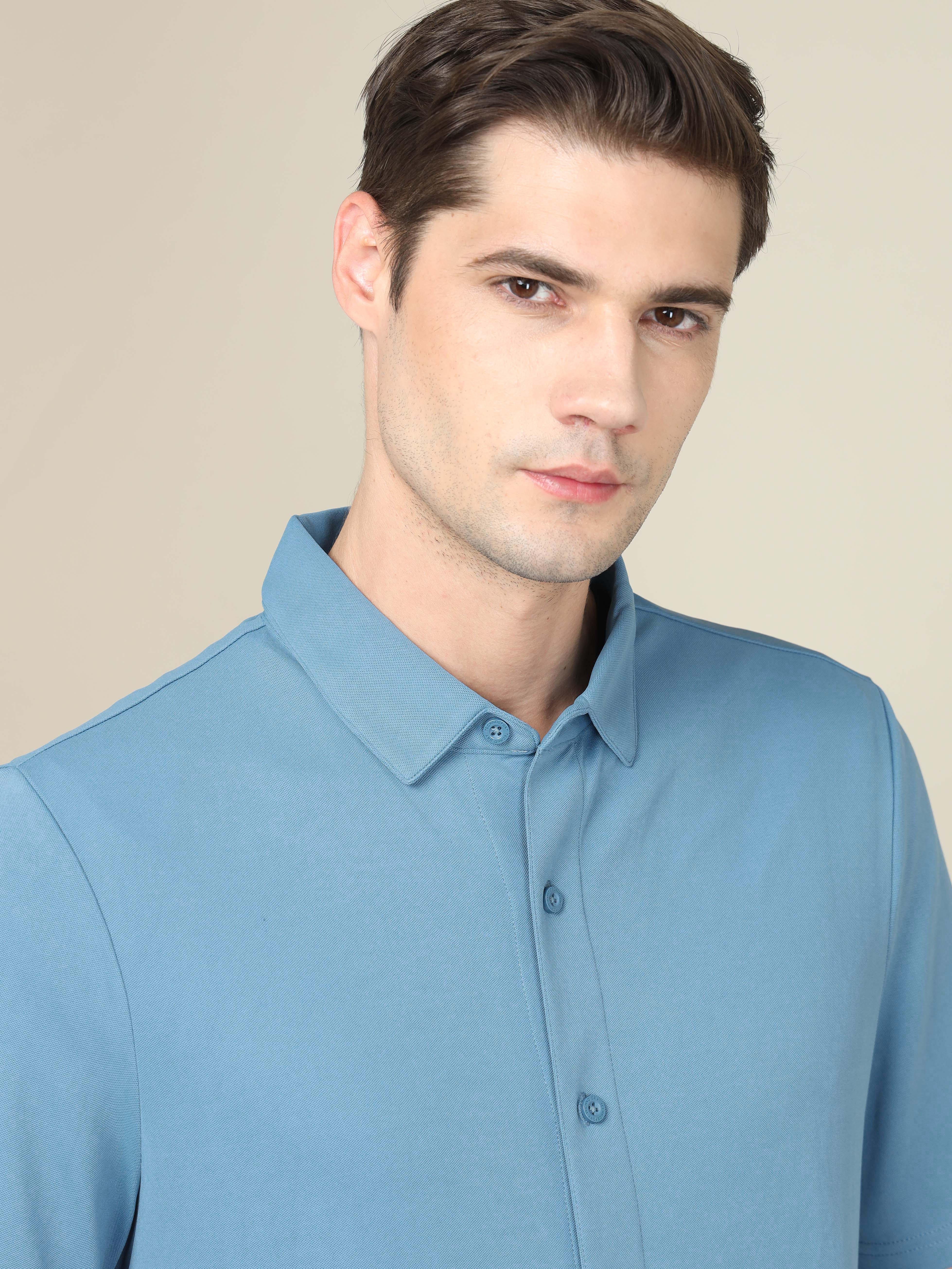 Men Solid Regular Fit Spread Collar Shirt with TECHNO COOL+ - Image 6