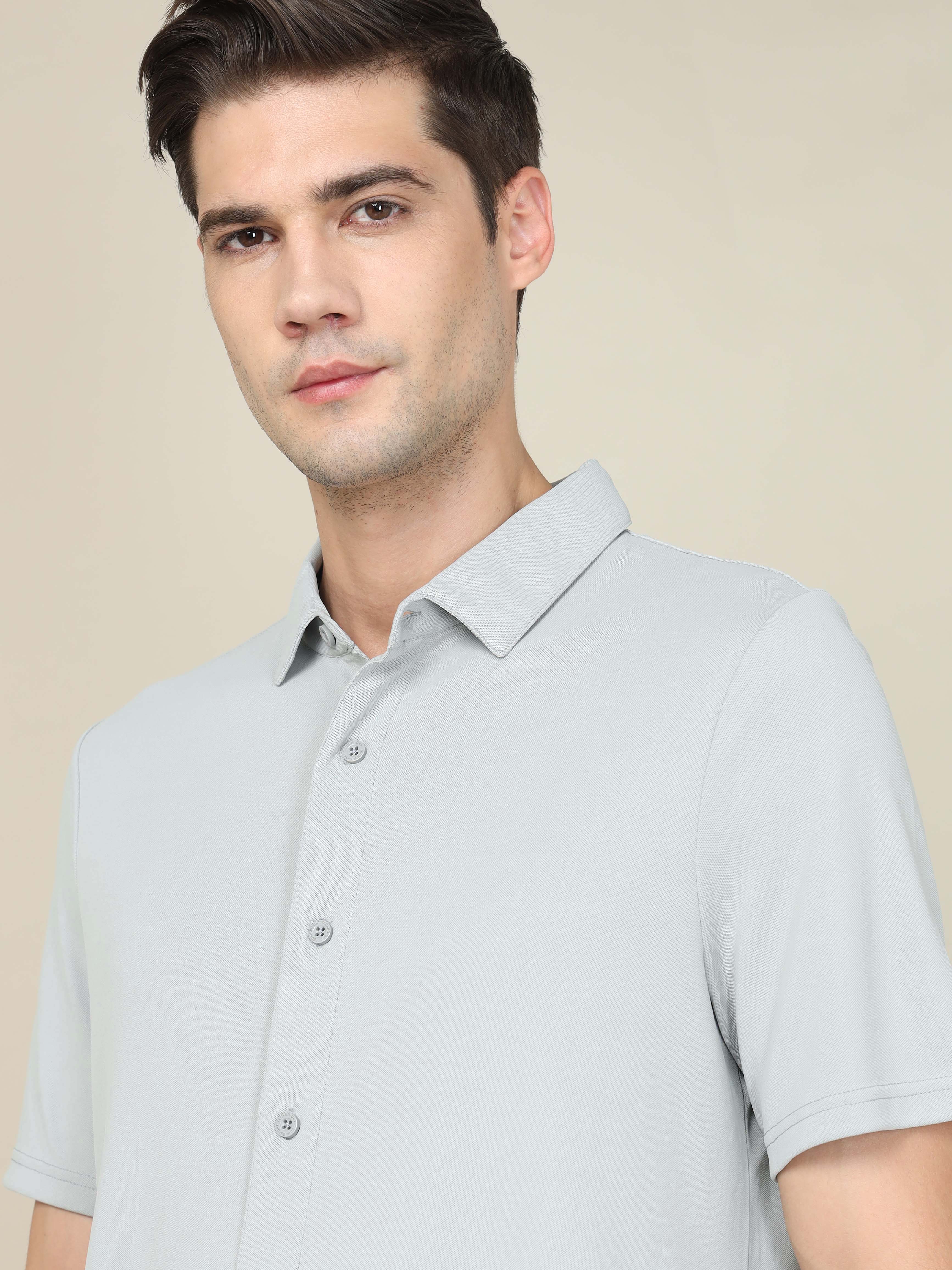 Men Solid Regular Fit Spread Collar Shirt with TECHNO COOL+ - Image 6