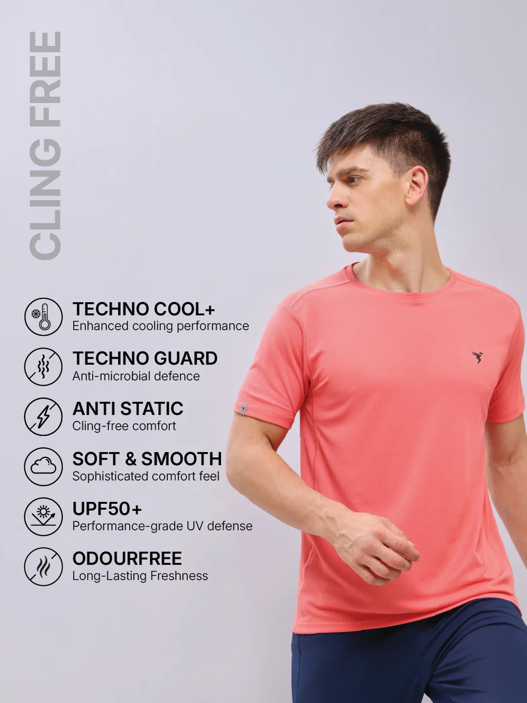 Men Solid Slim Fit Crew Neck T-shirt with TECHNO COOL+ - Image 4