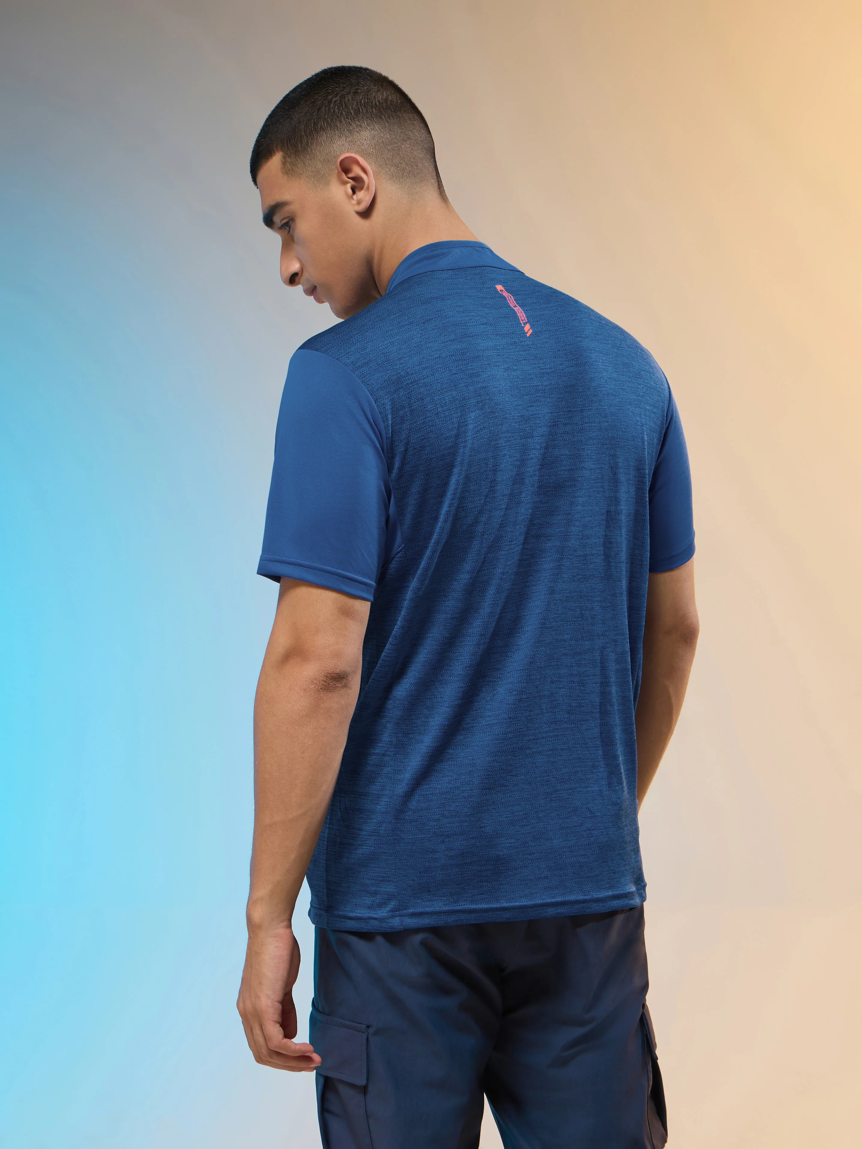 Men Melange Slim Fit Mock Neck T-shirt with TECHNO COOL+ - Image 3
