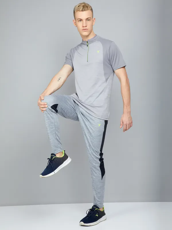 Men Melange Slim Fit Mock Neck T-shirt with TECHNO COOL+ - Image 2