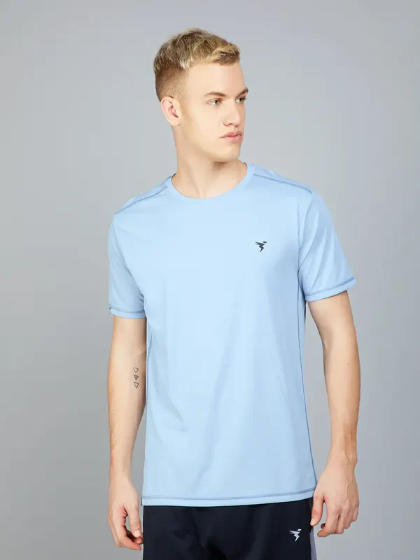 Men Solid Slim Fit Crew Neck T-shirt with TECHNO COOL+ - Image 2