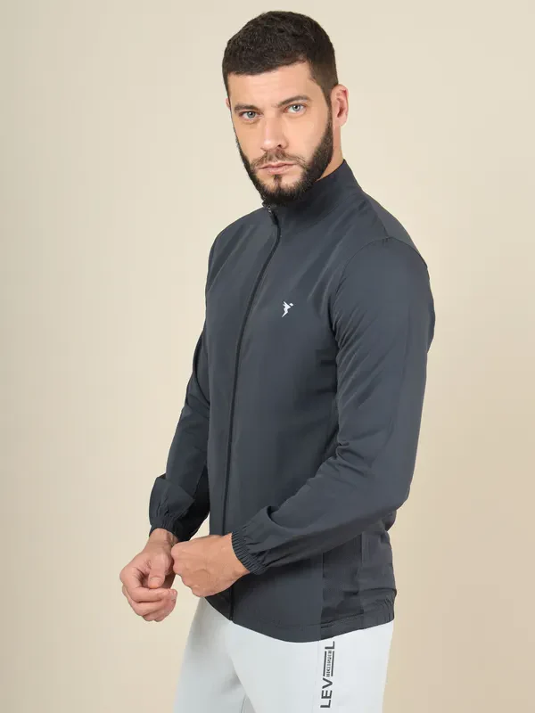 Men Solid Slim Fit Mock Neck Jacket with TECHNOLITE - Image 3