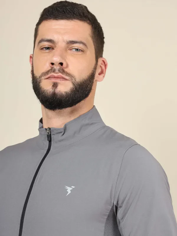 Men Solid Slim Fit Mock Neck Jacket with TECHNOLITE - Image 6