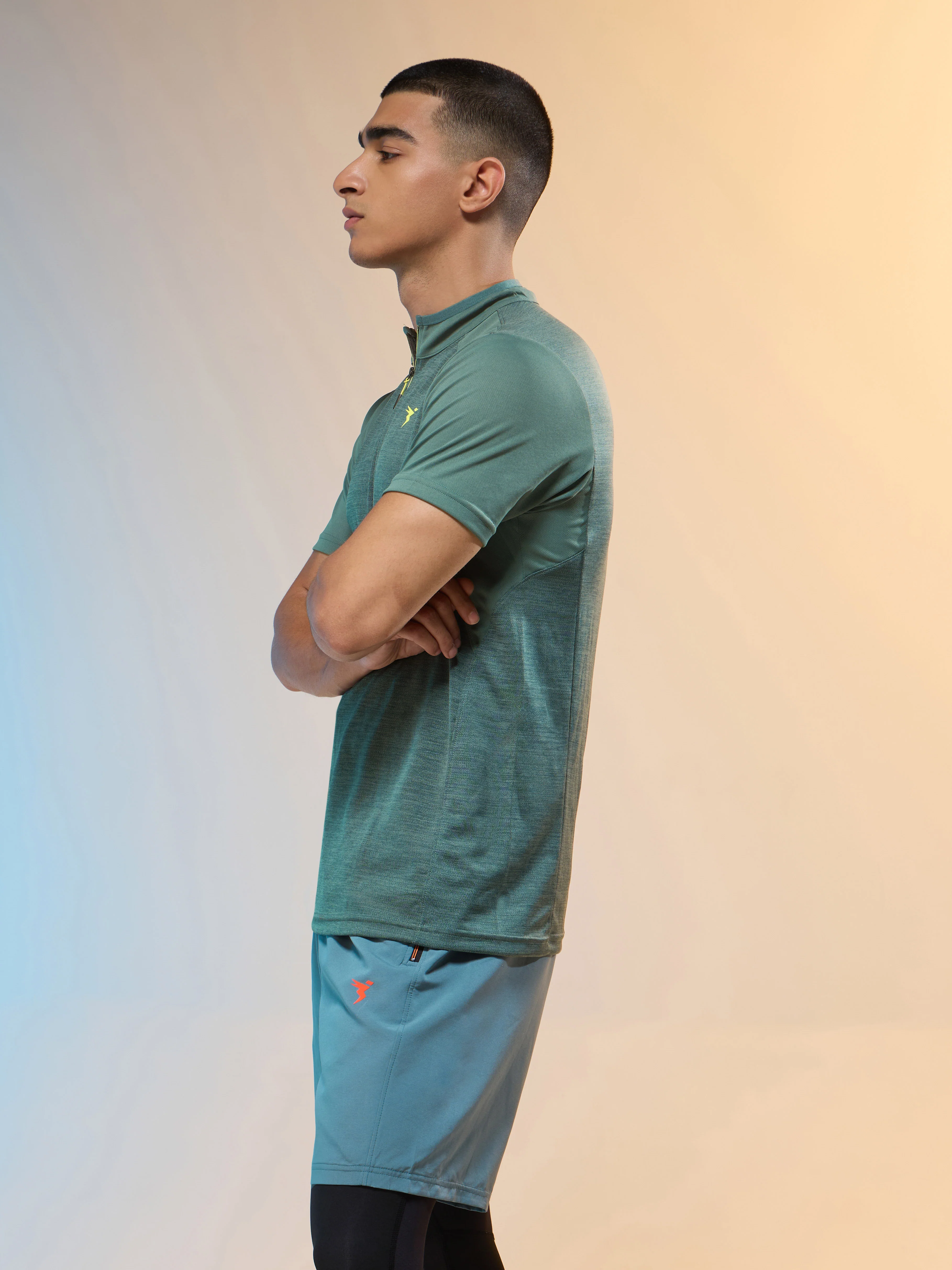 Men Melange Slim Fit Mock Neck T-shirt with TECHNO COOL+ - Image 4