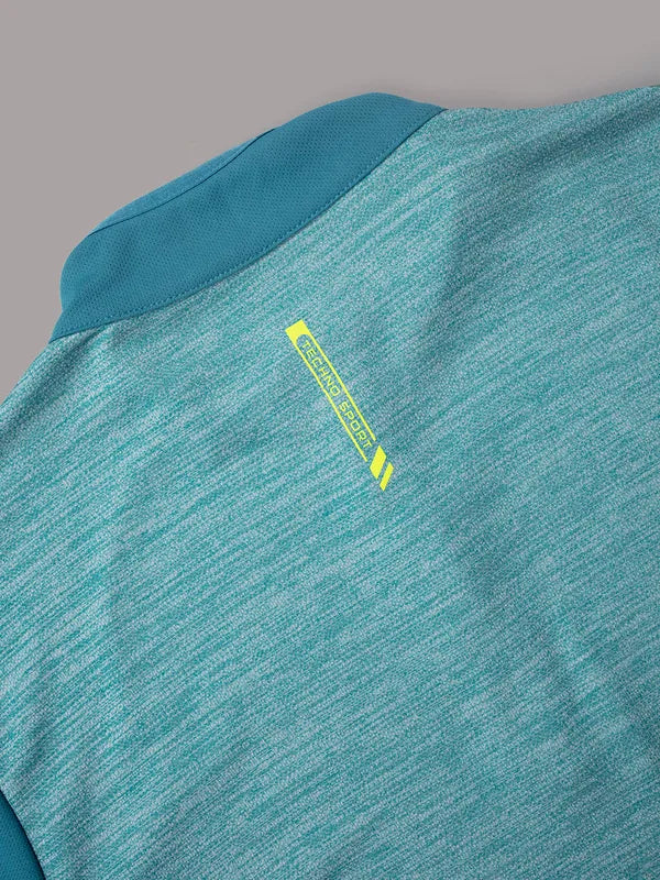 Men Melange Slim Fit Mock Neck T-shirt with TECHNO COOL+ - Image 8
