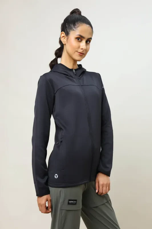 Women Solid Slim Fit Hooded Jacket with TECHNO WARM+