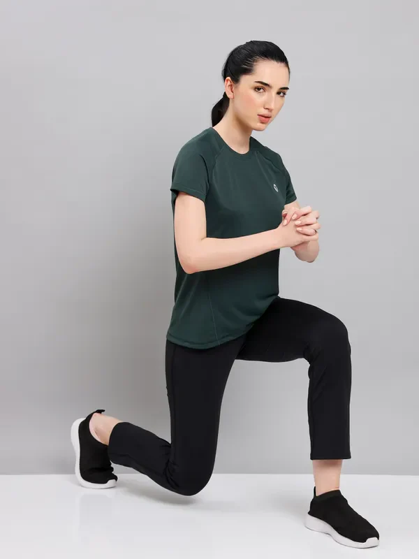 Women Solid Slim Fit Crew Neck T-shirt with TECHNO COOL+ - Image 5