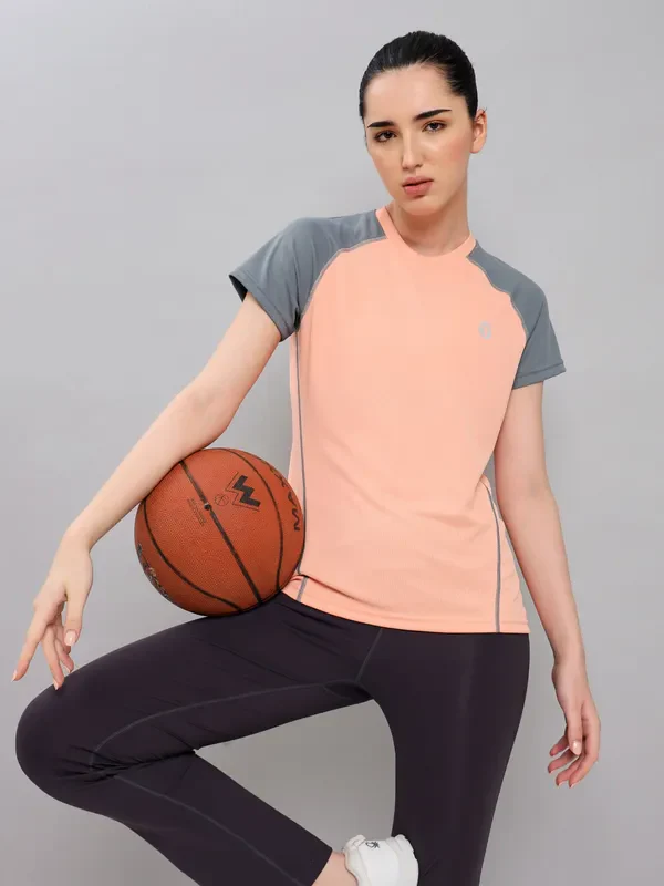 Women Colorblock Slim Fit Crew Neck T-shirt with TECHNO COOL+ - Image 2