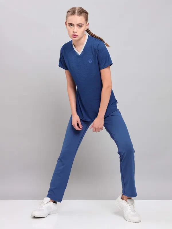 Women Solid Slim Fit V Neck T-shirt with DOUBLE COOL - Image 2