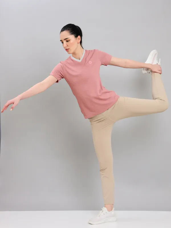 Women Solid Slim Fit V Neck T-shirt with DOUBLE COOL - Image 5