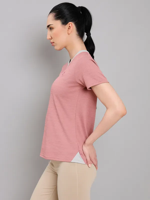Women Solid Slim Fit V Neck T-shirt with DOUBLE COOL - Image 8
