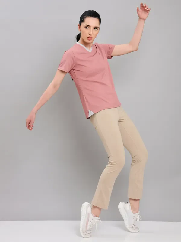 Women Solid Slim Fit V Neck T-shirt with DOUBLE COOL - Image 9