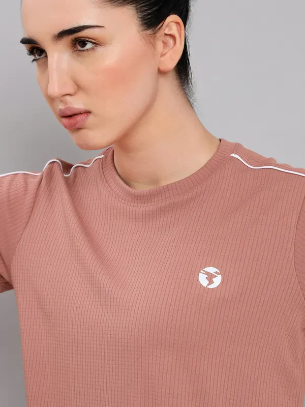 Women Self Design Slim Fit Crew Neck T-shirt with TECHNO COOL+ - Image 6