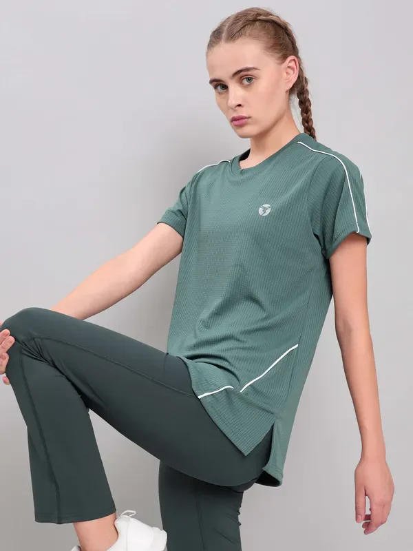 Women Self Design Slim Fit Crew Neck T-shirt with TECHNO COOL+ - Image 4