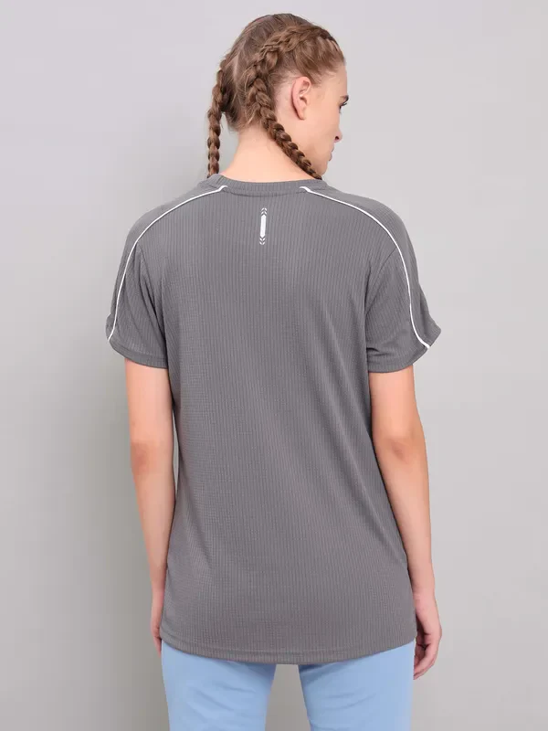 Women Self Design Slim Fit Crew Neck T-shirt with TECHNO COOL+ - Image 2
