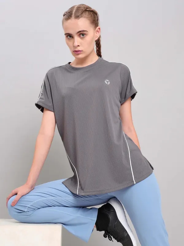 Women Self Design Slim Fit Crew Neck T-shirt with TECHNO COOL+ - Image 4